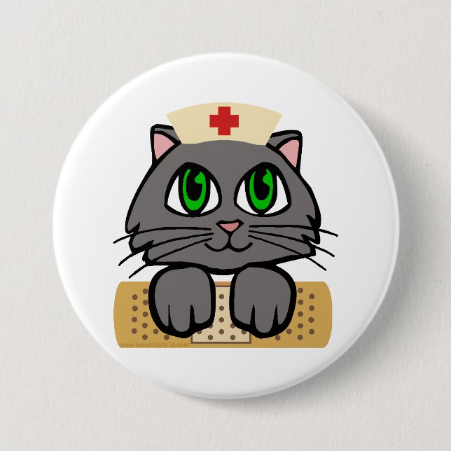 Nurse Kitten (Grönt Öga) Knapp (Framsida)