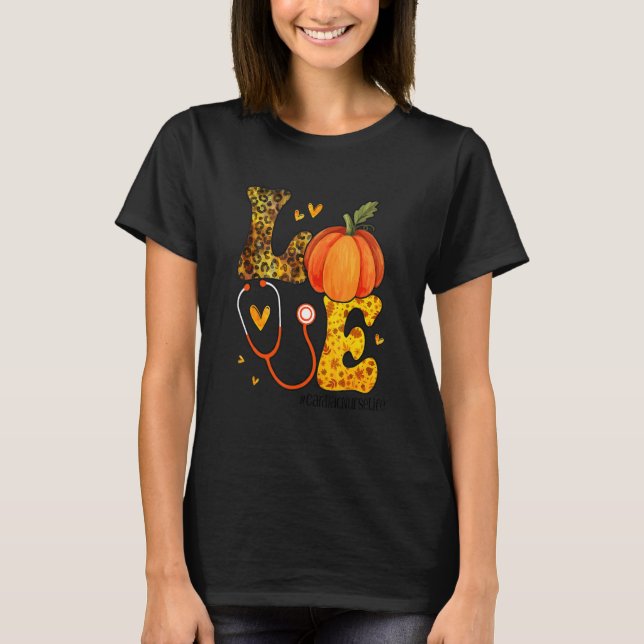 Nurse Leopard Pumpkin Thanksgiving Love Cardiac Nu T Shirt (Framsida)