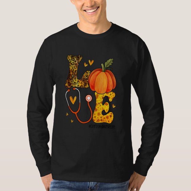 Nurse Leopard Pumpkin Thanksgiving Love Certified  T Shirt (Framsida)