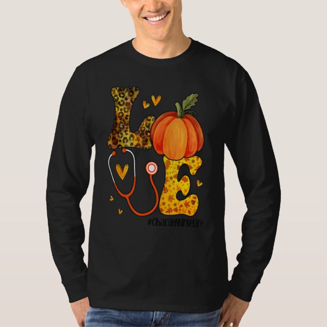 Nurse Leopard Pumpkin Thanksgiving Love Charge Nur T Shirt (Framsida)