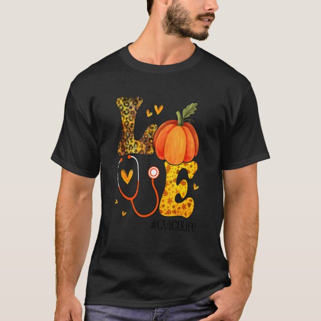 Nurse Leopard Pumpkin Thanksgiving Love CVICU Nurs T Shirt (Framsida)