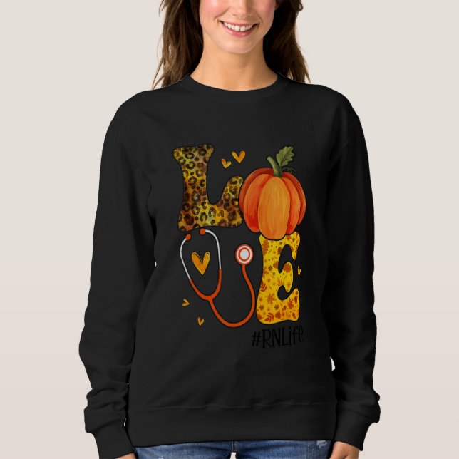 Nurse Leopard Pumpkin Thanksgiving Love RN Nurse L T Shirt (Framsida)