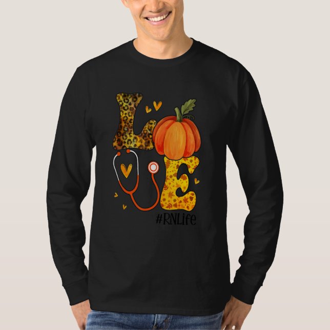 Nurse Leopard Pumpkin Thanksgiving Love RN Nurse L T Shirt (Framsida)
