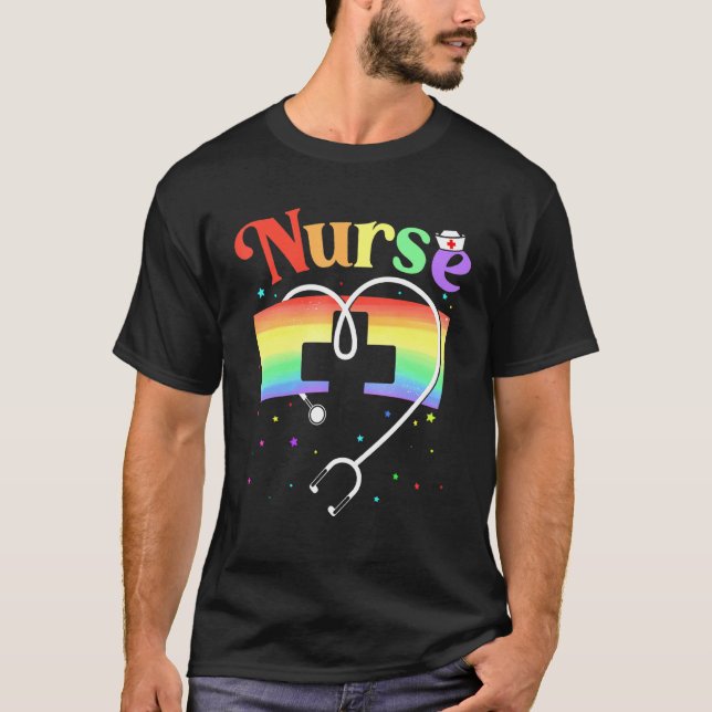 Nurse Lgbtq Gay pride Rainbow Flagga Registered Nu T Shirt (Framsida)
