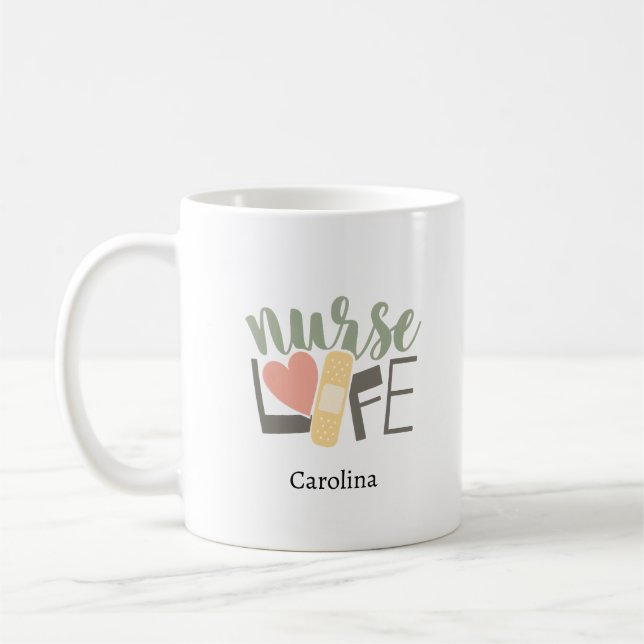 Nurse Life Bandage Heart Nursing School Name Coffe Kaffemugg (Vänster)