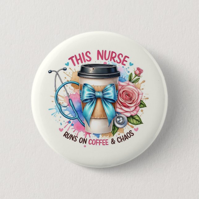 Nurse Life Coffee & chaos pin Knapp (Framsida)