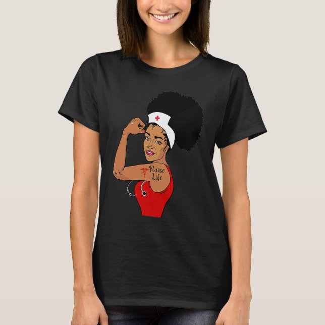 Nurse Life Girl Afro Nursing Rosie Riverer Black W T Shirt (Framsida)