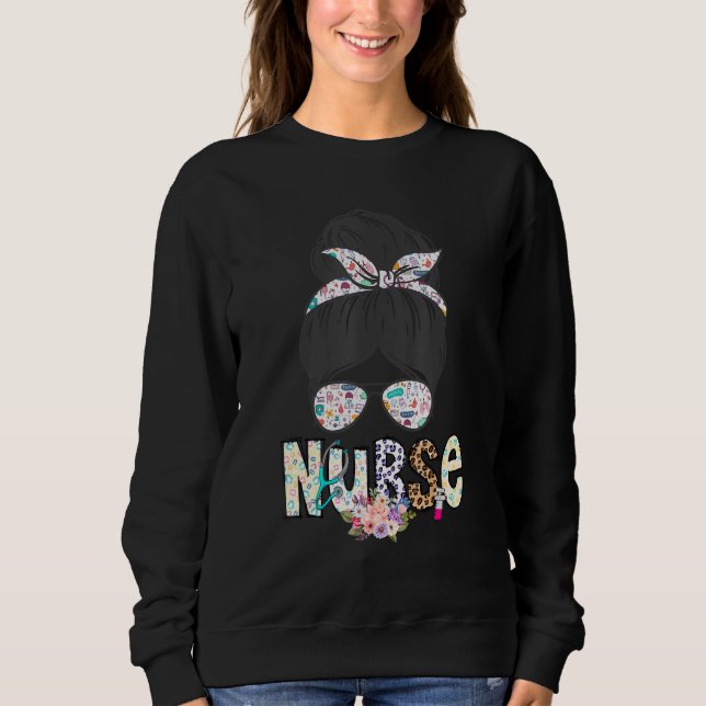 Nurse Life Healthcare Leopard  Nurse Life Messy Bu T Shirt (Framsida)