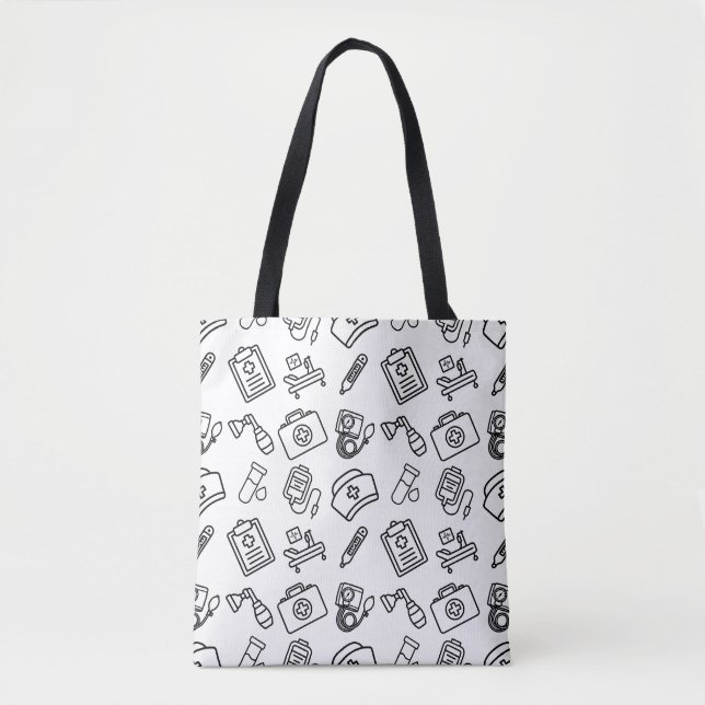 Nurse Life Icon Pattern Tote Bag Tygkasse (Framsida)