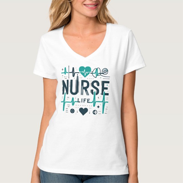 Nurse Life Medical Symbols Healthcare Hero T Shirt (Framsida)