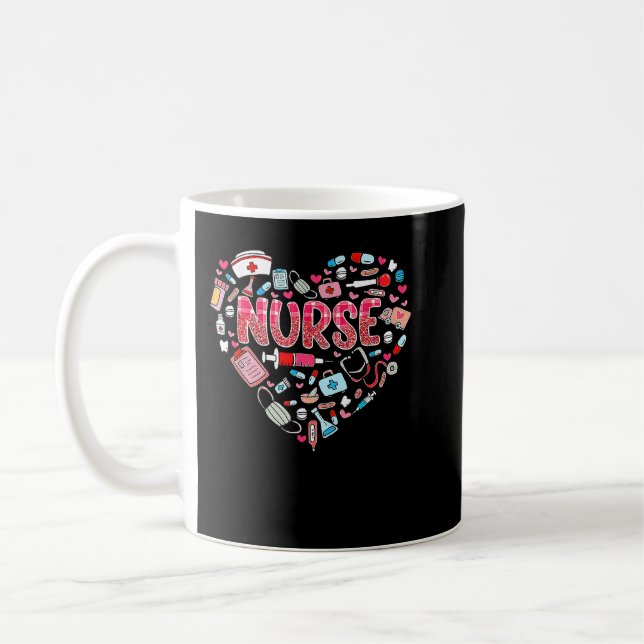 Nurse Life Valentines day Stethoscope ER ICU NICU Kaffemugg (Vänster)