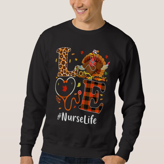 Nurse Love Thanksgiving Leopard Stethoscope  Turke Lång Ärmad Tröja (Framsida)