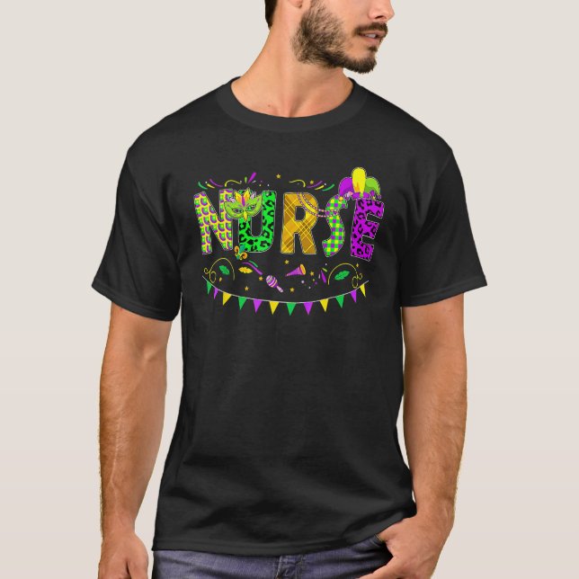 Nurse Mardi Gras Leopard New Orleans Carnival Funn T Shirt (Framsida)