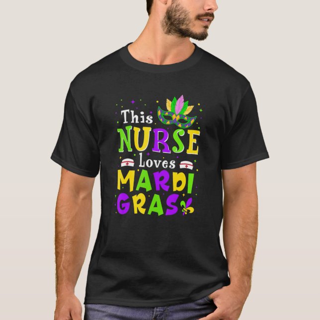 Nurse Mardi Gras SCrub Top RN ICU PACU NICU ER CNA T Shirt (Framsida)