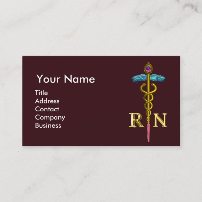 NURSE MED RÄDDING HUND / Guld Caduceus NR Emblem Visitkort (Framsida)