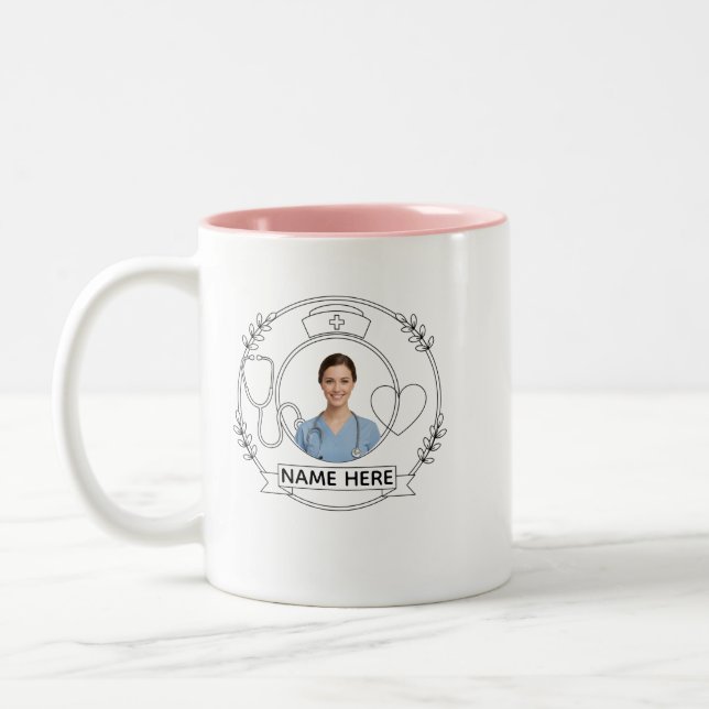 Nurse Mug Personalized Name Photo Gift Två-Tonad Mugg (Vänster)