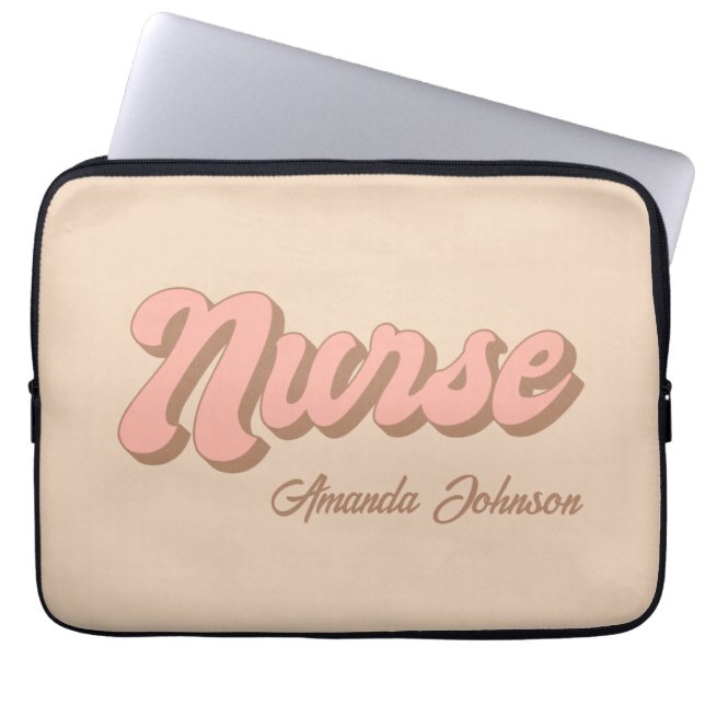 Nurse Namn Retro Rosa Brown Tan Personlig 13 tum Laptop Fodral (Framsidan)
