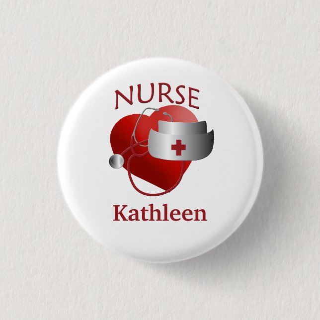 Nurse Namn RN Round Heart Button Knapp (Framsida)