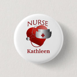 Nurse Namn RN Round Heart Button Knapp