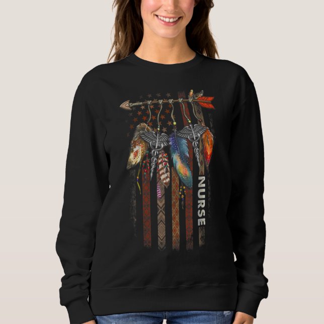 Nurse Native American Arrow Caduceus Feather Ameri T Shirt (Framsida)