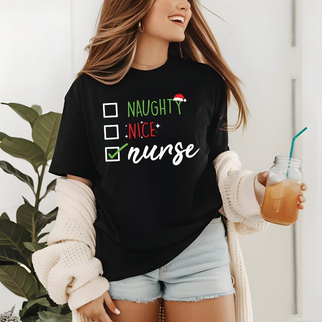 Nurse Naughty Nice-jultomtslista T Shirt (Skapare uppladdad)