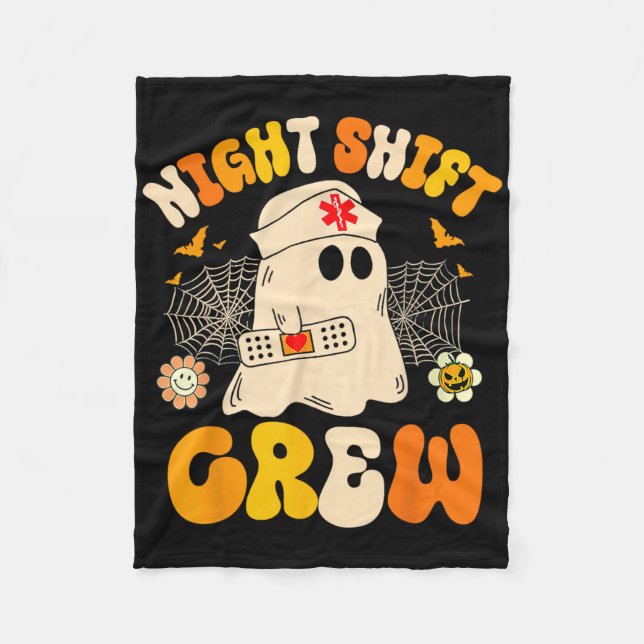 Nurse Night Shift Crew Ghost Halloween Nurse Funny Fleecefilt (Framsidan)