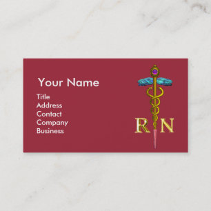 NURSE OCH RÄDDING HUND/Guld Caduceus NR Emblem,ros Visitkort