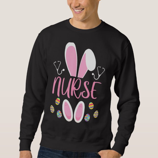 Nurse Påskägg Hunting Rabbit Rn Påsk Day Bunn Lång Ärmad Tröja (Framsida)