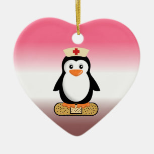 Nurse Penguin (w/Bandaid) Julgransprydnad Keramik