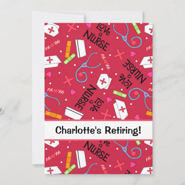 Nurse Pension Party Firande Red Inbjudningar (Framsida)