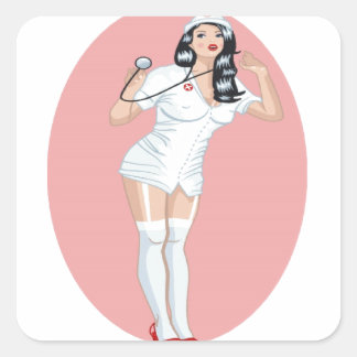 Nurse Pin Up Fyrkantigt Klistermärke
