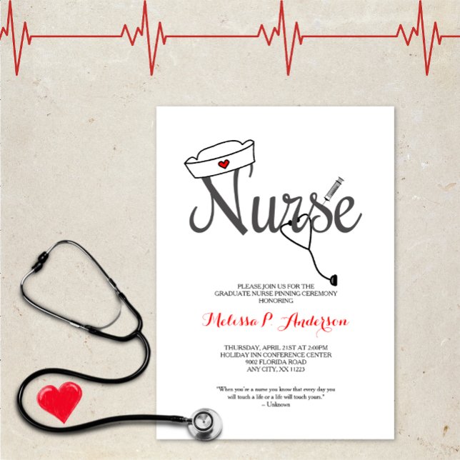 Nurse Pinning Ceremony Inbjudan, roligt RN student Inbjudningar (Skapare uppladdad)