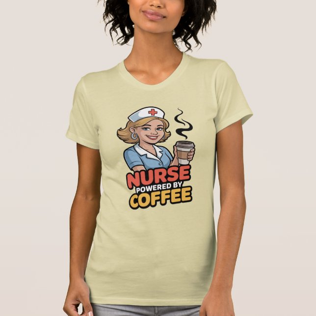 Nurse Powered by Coffee T-shirt (Framsida)