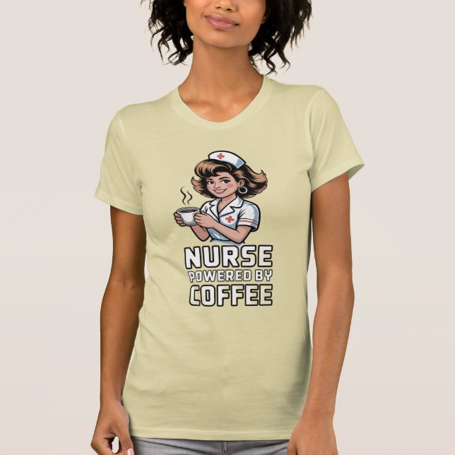Nurse Powered by Coffee T-shirt (Framsida)