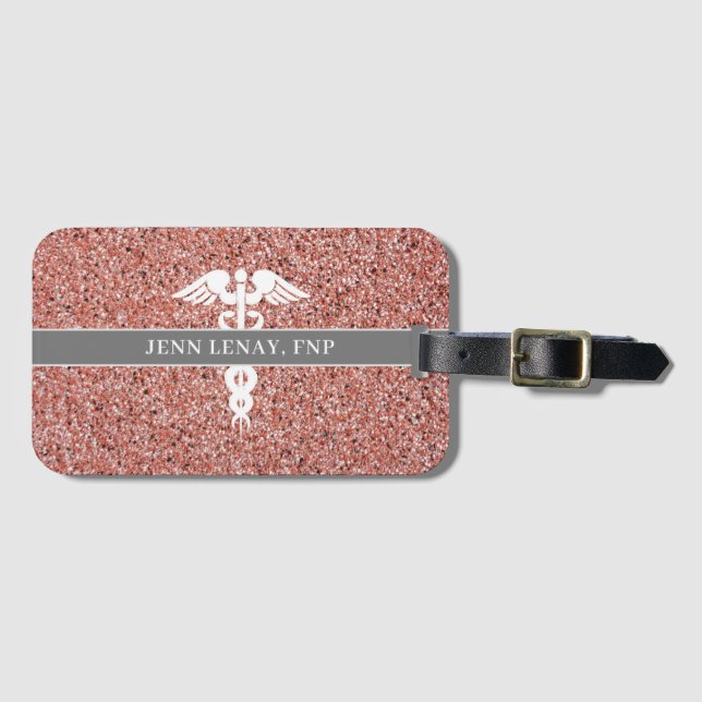 Nurse Practister FNP Ro Guld Glitter Monogram Bagagebricka (Framsida horisontal)