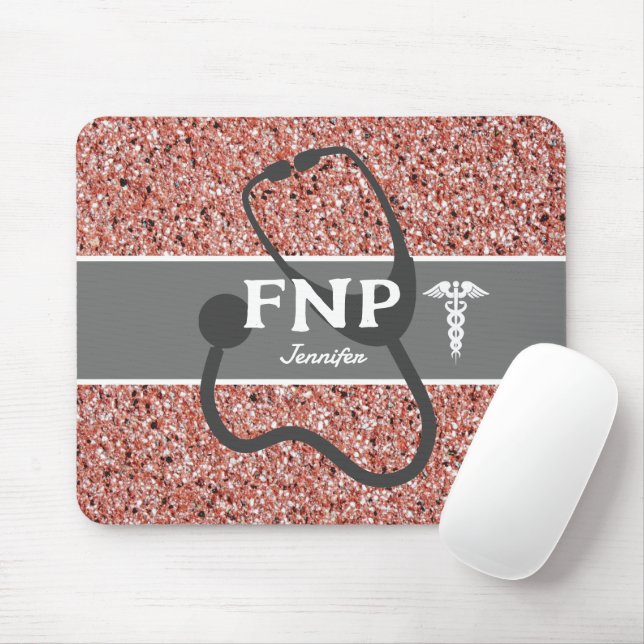 Nurse Practister FNP Ro Guld Glitter Monogram Musmatta (Med mus)