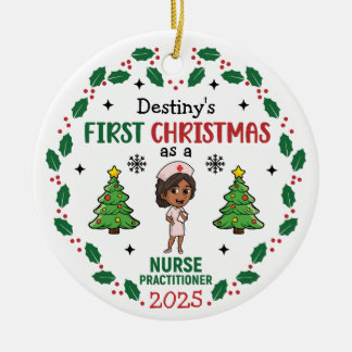Nurse Practitioner First Christmas Custom Name Julgransprydnad Keramik