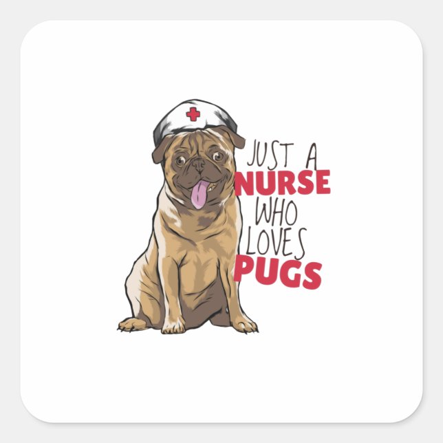 Nurse Pug Fyrkantigt Klistermärke (Framsida)