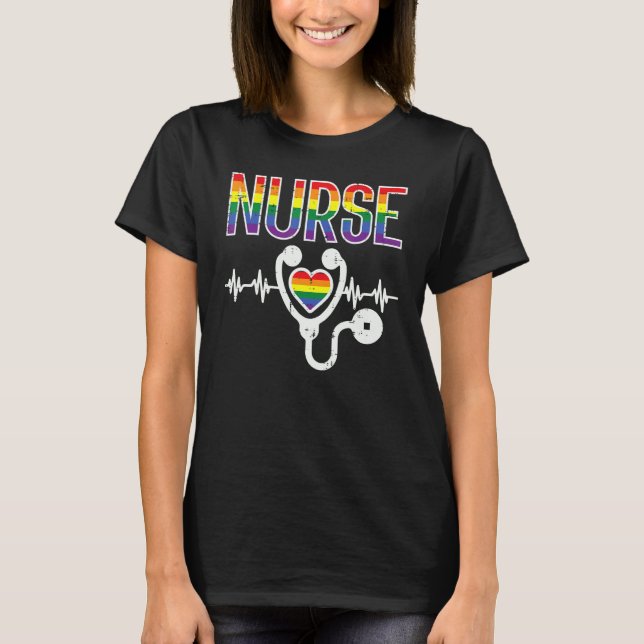 Nurse Rainbow Flagga Gay pride Ally Lgbtq Month Ma T Shirt (Framsida)