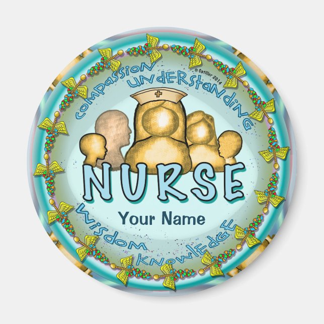 Nurse Rainbow Motto, eget namn magnet (Framsidan)