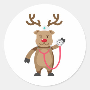 NURSE REINDEER Funny Kute Julkonst Nursin Runt Klistermärke