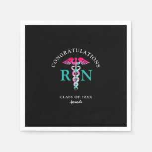 Nurse RN Black Rosa Teal Studentfest Pappersservett