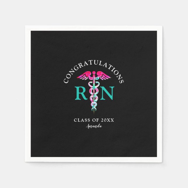Nurse RN Black Rosa Teal Studentfest Pappersservett (Framsidan)