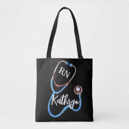 Nurse RN Blue Rosa Stethoscope Black Minimalist Tygkasse