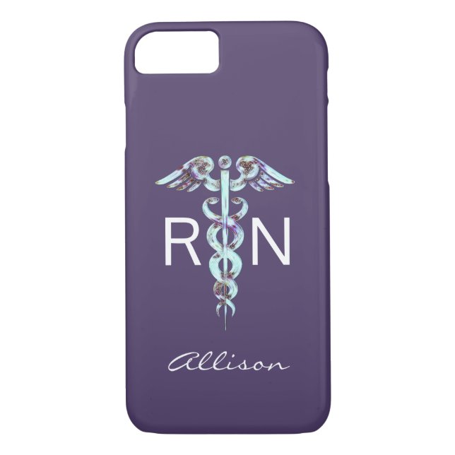 Nurse RN Caduceus Lila Blue Personlig Case-Mate iPhone Skal (Baksida)