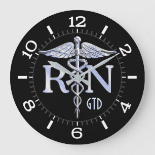 Nurse RN Caduceus Monogram Dial Stil på Black Stor Klocka