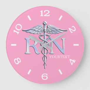 Nurse RN Caduceus Monogram Dial Stil på Rosa Stor Klocka