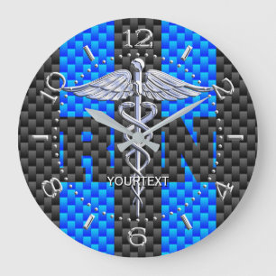 Nurse RN Caduceus Personlig Stil Blue Carbon Stor Klocka