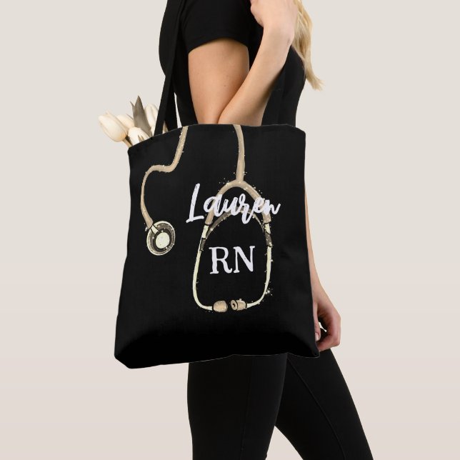 Nurse RN Guld Stethoscope Monogram Minimalist Tygkasse (Närbild)