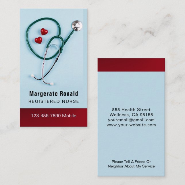Nurse RN, LVN, LPN, Caretaker-Affärskort Visitkort (Fram/baksida)